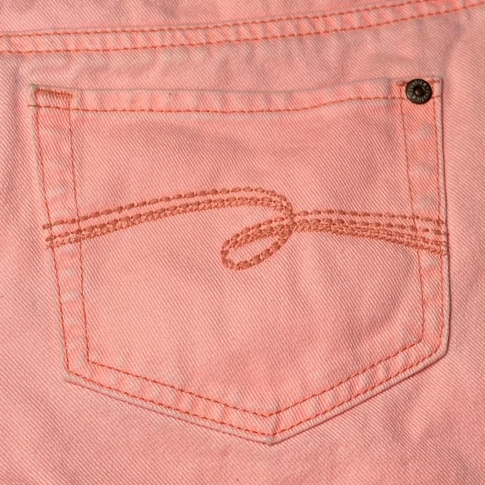 Justice Denim Shorts Girls Size 12.5 Pastel Peach Pink Summer Casual EUC